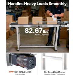 VEVOR Belt Conveyor, 59 x 7.8 inch Conveyor Table, Heavy Duty Stainless Steel Motorized Belt Conveyor for Inkjet Coding Applications Powered PVC Belt Anti-Static Adjustable Speed (Double Guardrail)