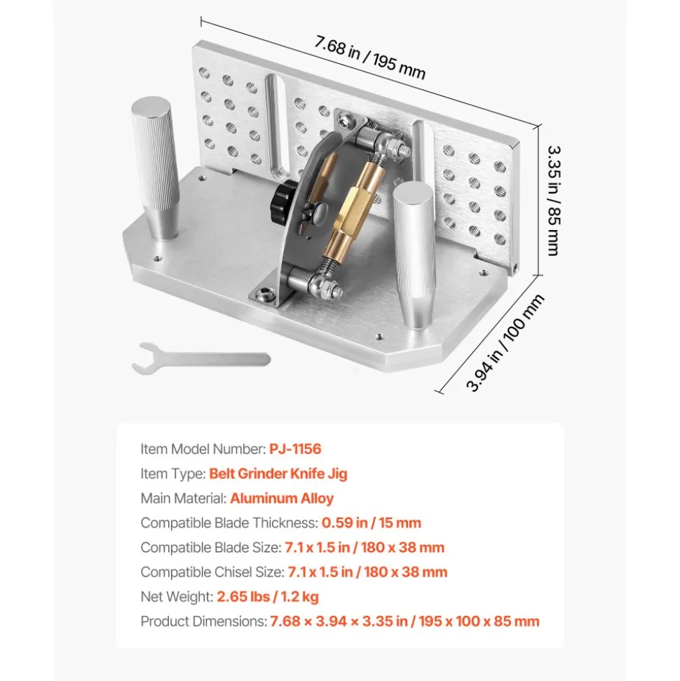 VEVOR Belt Grinder Knife Jig, 85° - 115° Adjustable Belt Sander Knife Sharpening Jig with Dual Handles, 7.68" Long Sharpener Locator Compatible with Bench Grinders, Sharpening Machines