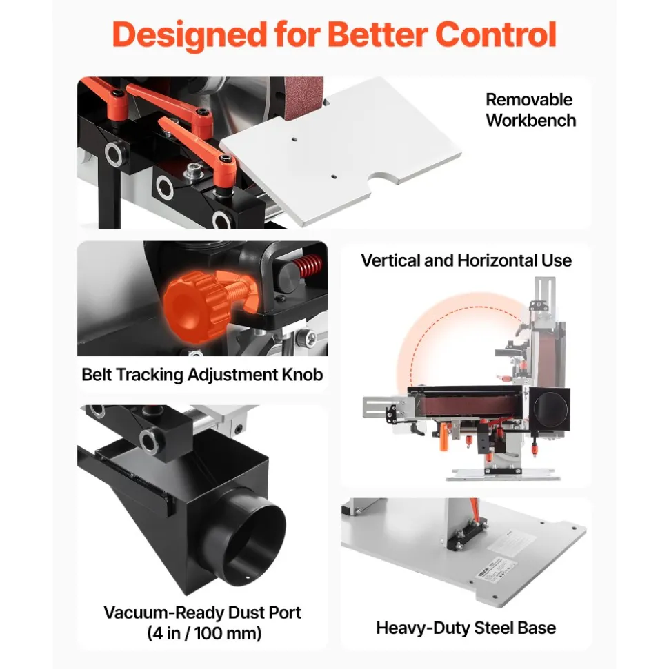 VEVOR Belt Grinder Sander with VFD, 72 x 2-Inch Variable Speed Belt Polisher, 1500W Knife Making Machine with 3 Grinding Modes & 3PCS Sanding Belts for Metalworking, Compatible with 72"-82" * 2" Belts