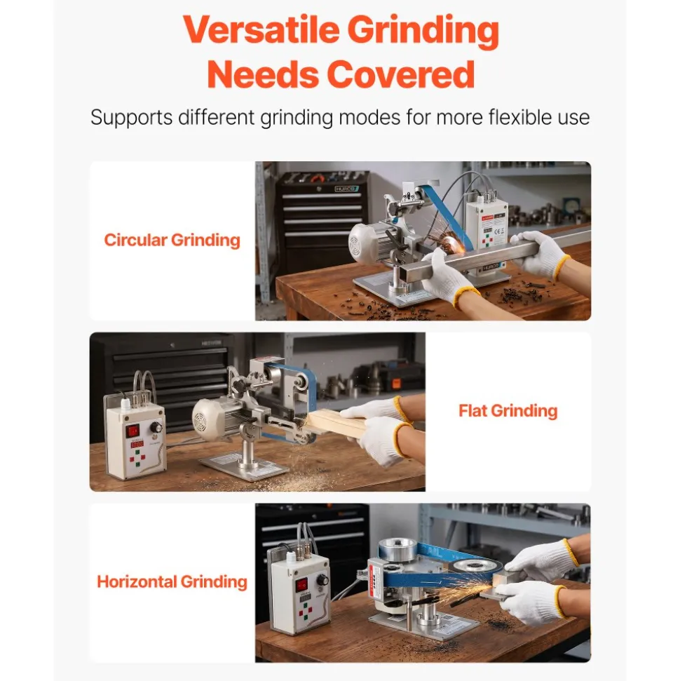 VEVOR Belt Grinder Sander with VFD, 30 x 1-Inch Variable Speed Belt Polisher, 550W Polishing Grinding Machine with 2 Grinding Modes & 3PCS Sanding Belts for Metalworking, Knife Making