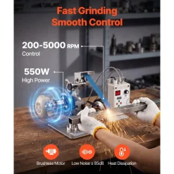 VEVOR Belt Grinder Sander with VFD, 30 x 1-Inch Variable Speed Belt Polisher, 550W Polishing Grinding Machine with 2 Grinding Modes & 3PCS Sanding Belts for Metalworking, Knife Making
