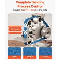 VEVOR Belt Grinder Sander with VFD, 30 x 1-Inch Variable Speed Belt Polisher, 550W Polishing Grinding Machine with 2 Grinding Modes & 3PCS Sanding Belts for Metalworking, Knife Making