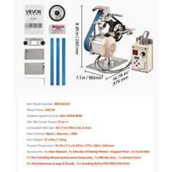 VEVOR Belt Grinder Sander with VFD, 30 x 1-Inch Variable Speed Belt Polisher, 550W Polishing Grinding Machine with 2 Grinding Modes & 3PCS Sanding Belts for Metalworking, Knife Making