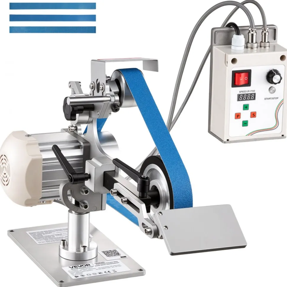 VEVOR Belt Grinder Sander with VFD, 30 x 1-Inch Variable Speed Belt Polisher, 550W Polishing Grinding Machine with 2 Grinding Modes & 3PCS Sanding Belts for Metalworking, Knife Making