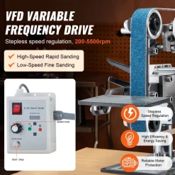 VEVOR Belt Grinder Sander, 30 x 1-Inch Variable Speed Belt Polisher with VFD, 550W Polishing Grinding Machine with 2 Grinding Moulds & 3PCS Sanding Belts for Metalworking, Knife Making