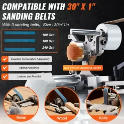 VEVOR Belt Grinder Sander, 30 x 1-Inch Variable Speed Belt Polisher with VFD, 550W Polishing Grinding Machine with 2 Grinding Moulds & 3PCS Sanding Belts for Metalworking, Knife Making