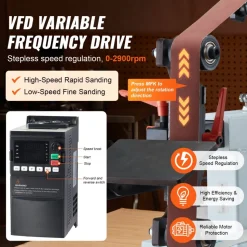 VEVOR Belt Grinder Sander, 72 x 2-Inch Variable Speed Belt Polisher with VFD, 1500W 2HP Polishing Grinding Machine with 3 Grinding Moulds & 3PCS Sanding Belts for Metalworking, Knife Making