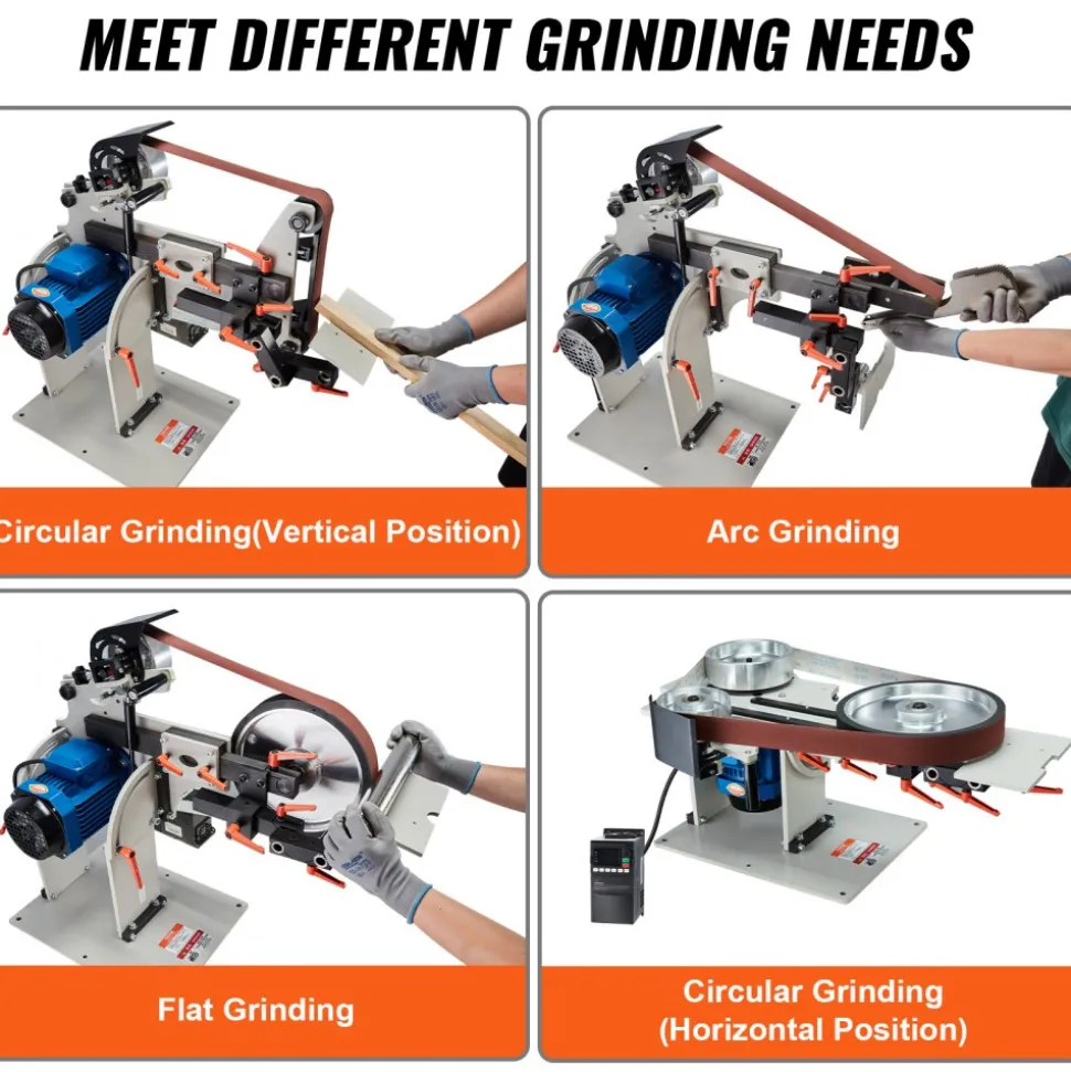 VEVOR Belt Grinder Sander, 72 x 2-Inch Variable Speed Belt Polisher with VFD, 1500W Knife Sharpener with 3 Grinding Moulds & 3PCS Sanding Belts for Metalworking, Compatible with 72"- 82*2" Belts
