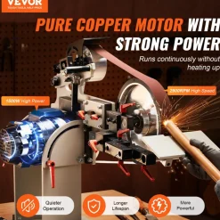 VEVOR Belt Grinder Sander, 72 x 2-Inch Variable Speed Belt Polisher with VFD, 1500W Knife Sharpener with 3 Grinding Moulds & 3PCS Sanding Belts for Metalworking, Compatible with 72