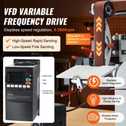 VEVOR Belt Grinder Sander, 72 x 2-Inch Variable Speed Belt Polisher with VFD, 1500W Knife Sharpener with 3 Grinding Moulds & 3PCS Sanding Belts for Metalworking, Compatible with 72