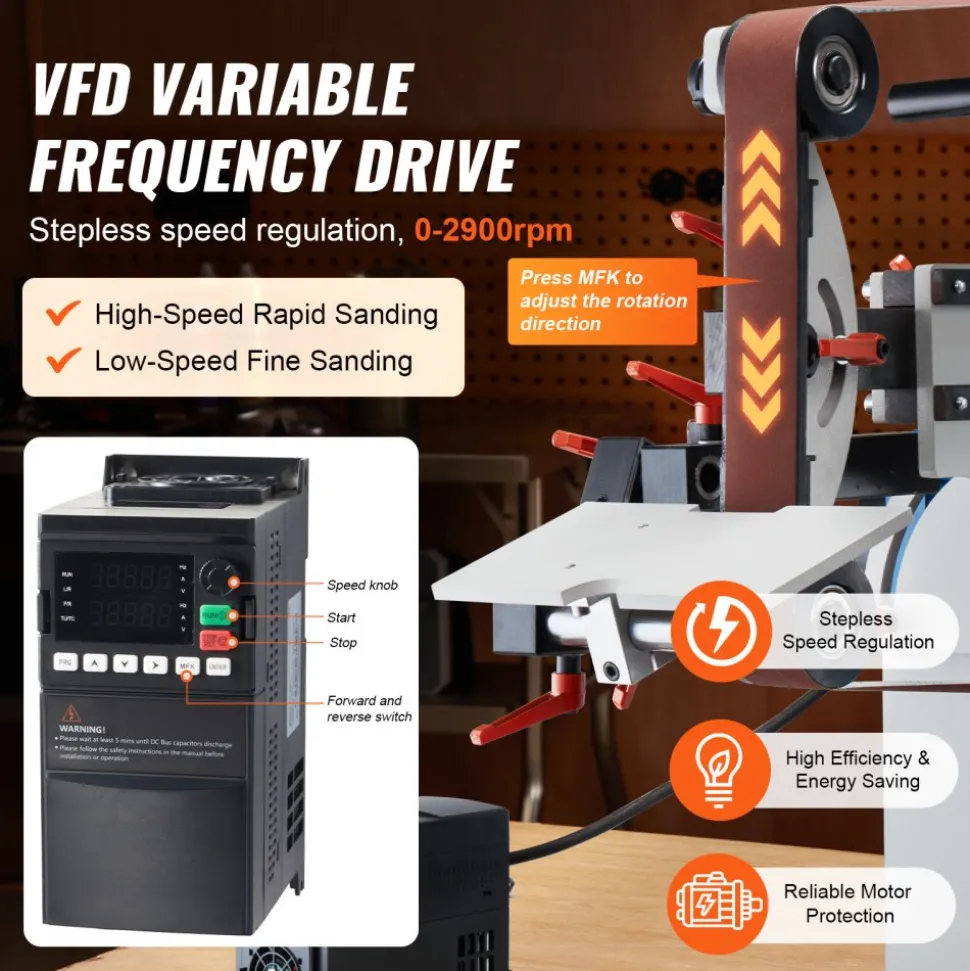 VEVOR Belt Grinder Sander, 72 x 2-Inch Variable Speed Belt Polisher with VFD, 1500W Knife Sharpener with 3 Grinding Moulds & 3PCS Sanding Belts for Metalworking, Compatible with 72"- 82*2" Belts