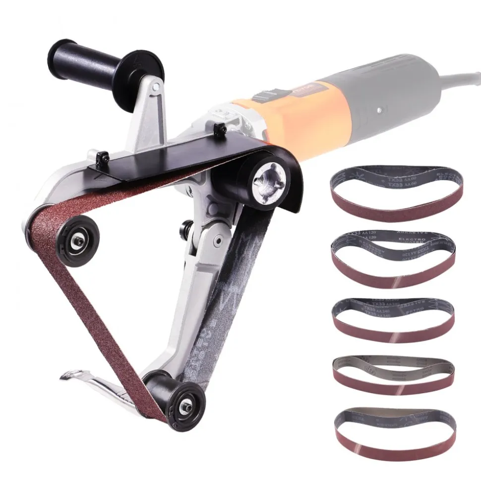 VEVOR Belt Sander Adapter for Angle Grinder, Pipe or Tube Sanding Attachment with 5/8-11" Imperial Thread and 10PCS Sanding Belts, Belt Sander Attachment Pipe Polishing Adapter for Rust Removal