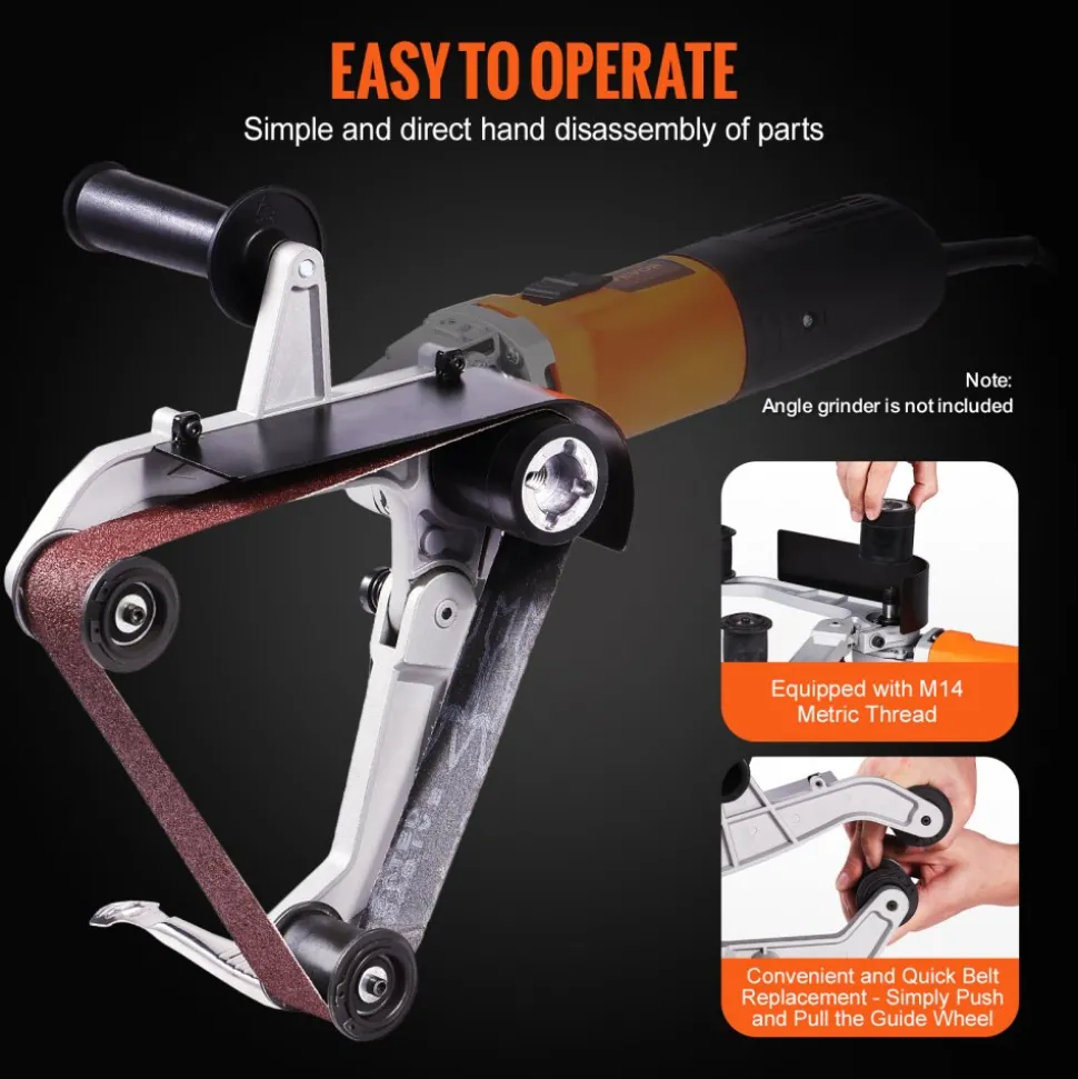 VEVOR Belt Sander Adapter for Angle Grinder, Pipe or Tube Sanding Attachment with 5/8-11" Imperial Thread and 10PCS Sanding Belts, Belt Sander Attachment Pipe Polishing Adapter for Rust Removal