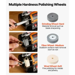 VEVOR Bench Buffer Polisher, 8300-10600 RPM Adjustable Speed, Polishing & Buffing Machine with Grinding, Fiber, and Wool Wheels, 100-Piece Accessory Kit, for Jewelry, Wood, Metal, Raw Stone, Jade DIY