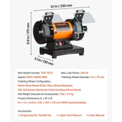 VEVOR Bench Buffer Polisher, 8300-10600 RPM Adjustable Speed, Polishing & Buffing Machine with Grinding, Fiber, and Wool Wheels, 100-Piece Accessory Kit, for Jewelry, Wood, Metal, Raw Stone, Jade DIY