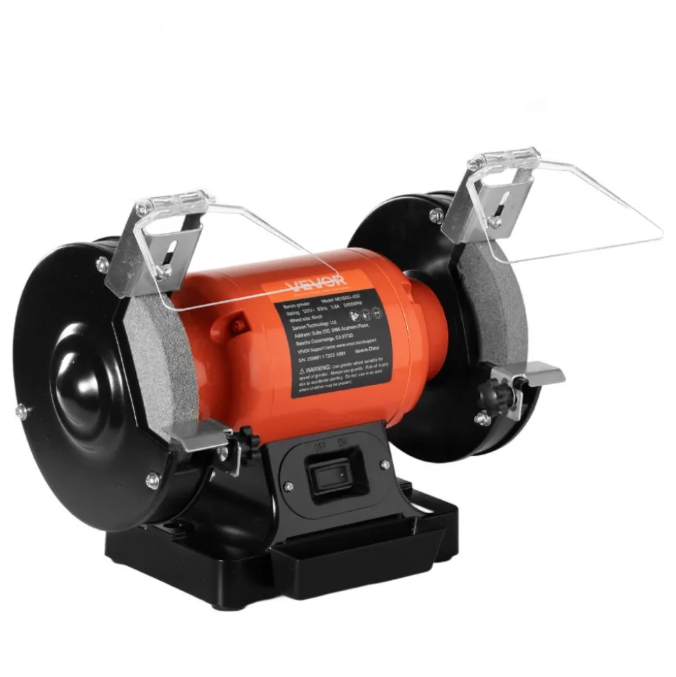 VEVOR Bench Grinder, 6-inch Single Speed Bench Grinder, 3450RPM High-Speed Table Grinders with 250W 2.1A Induction Motor, 36/60-Grit Grinding Wheels & LED Work Light for Fast Sharpening Grinding
