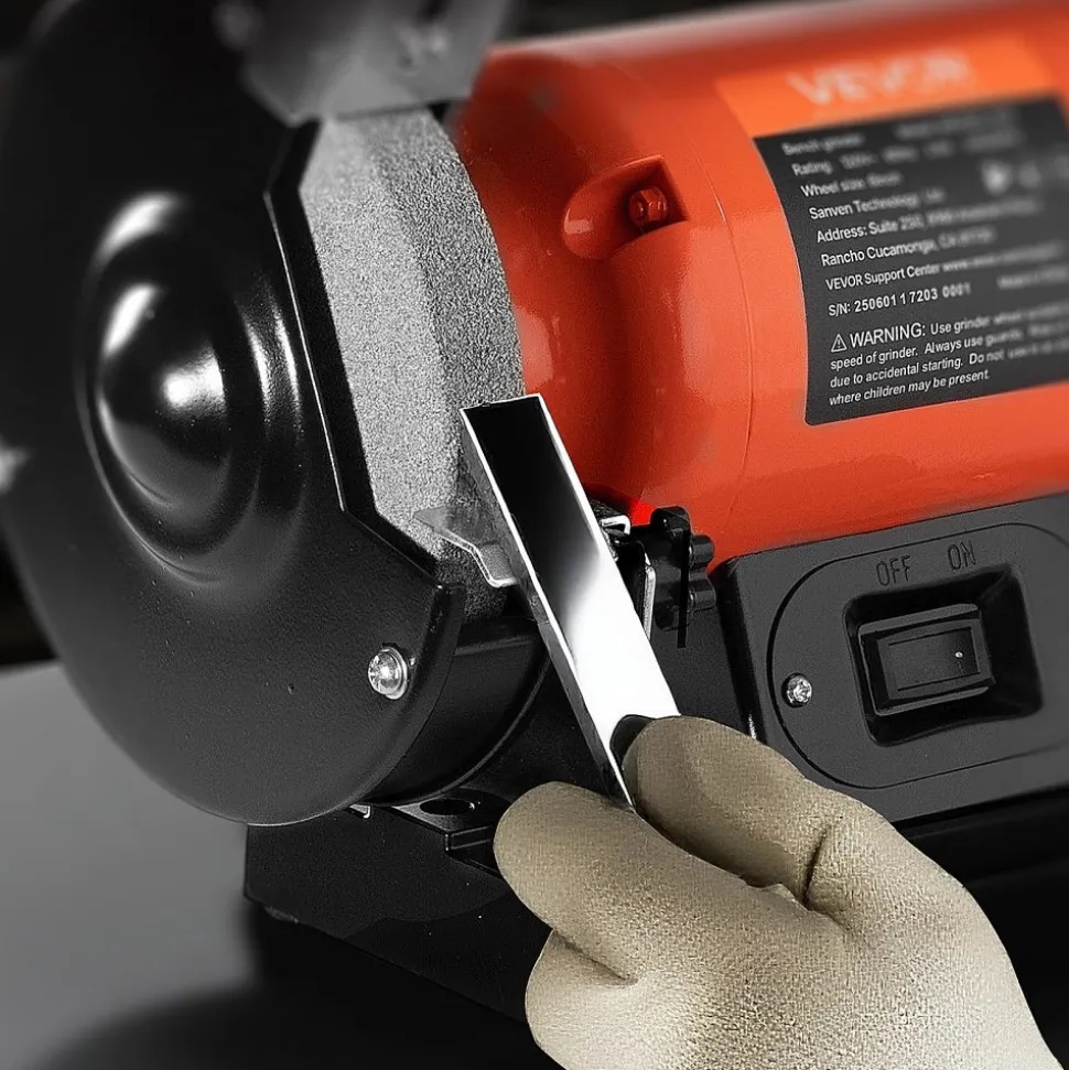 VEVOR Bench Grinder, 6-inch Single Speed Bench Grinder, 3450RPM High-Speed Table Grinders with 250W 2.1A Induction Motor, 36/60-Grit Grinding Wheels & LED Work Light for Fast Sharpening Grinding