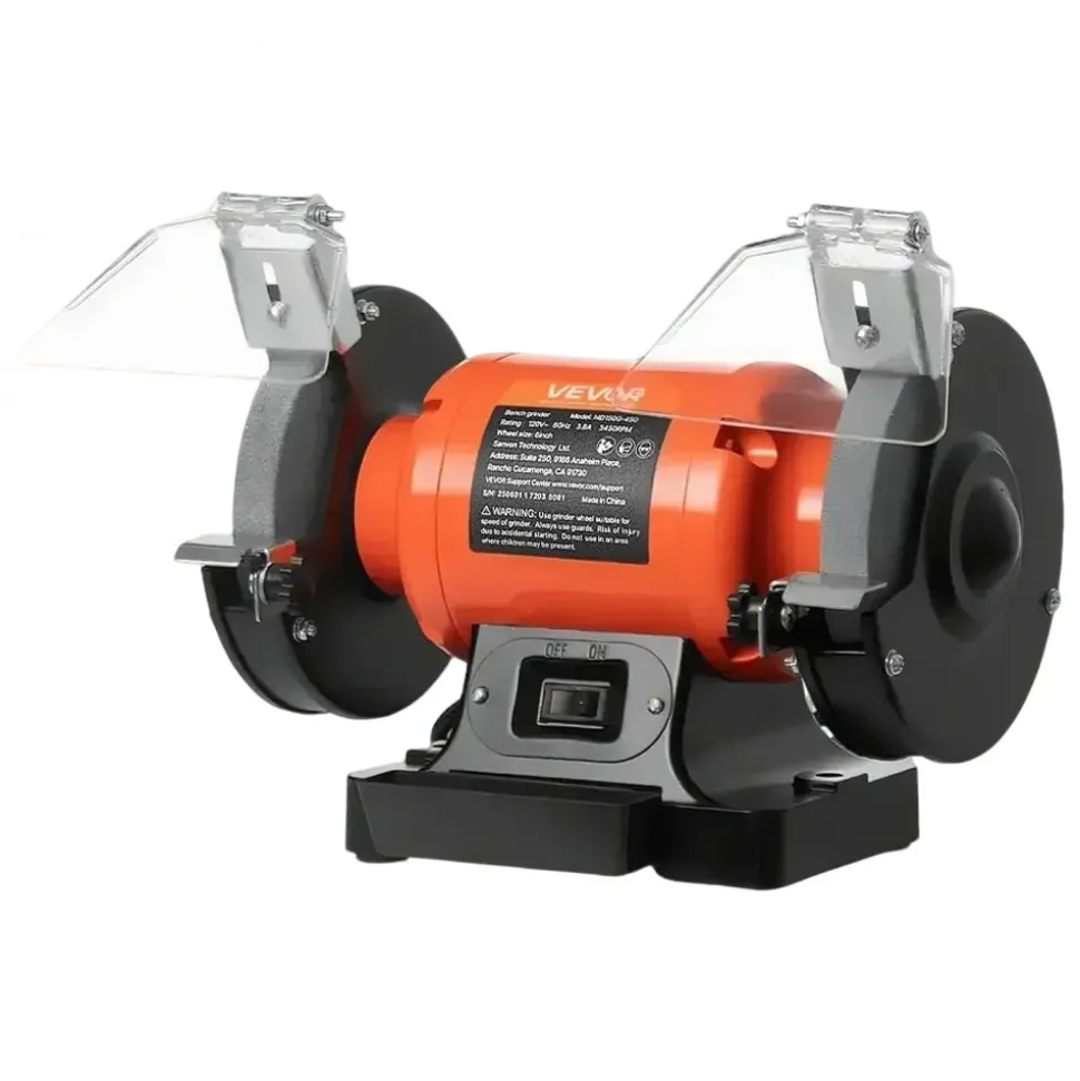 VEVOR Bench Grinder, 6-inch Single Speed Bench Grinder, 3450RPM High-Speed Table Grinders with 250W 2.1A Induction Motor, 36/60-Grit Grinding Wheels & LED Work Light for Fast Sharpening Grinding