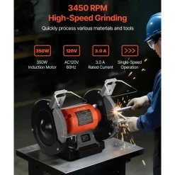 VEVOR Bench Grinder, 8-inch Single Speed Bench Grinder, 3450RPM High-Speed Table Grinders with 350W 3.0A Induction Motor, 36/60-Grit Grinding Wheel & Adjustable Eye Shield for Fast Sharpening Grinding