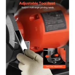 VEVOR Bench Grinder, 6-inch Single Speed Bench Grinder, 1750RPM Low-Speed Table Grinders with 250W 2A Induction Motor, 36/60-Grit Grinding Wheels & Adjustable Tool Rest for Precise Sharpening Grinding