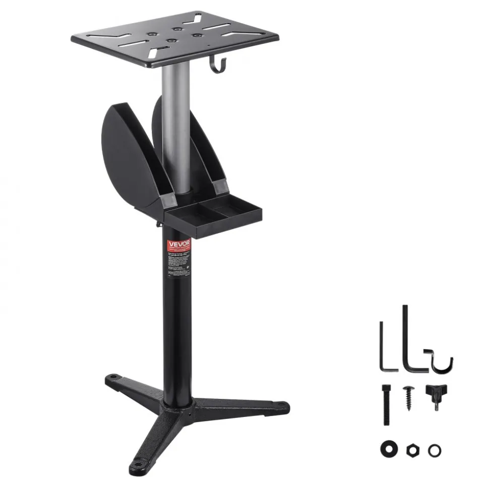 VEVOR Bench Grinder Stand, Bench Grinder Vise Floor Pedestal with 12" x 10" Mounting Plate, 5-Level Height Adjustable Pedestal Stand with Grinding Wheel Storage Compartment & Heavy-Duty Cast Iron Base