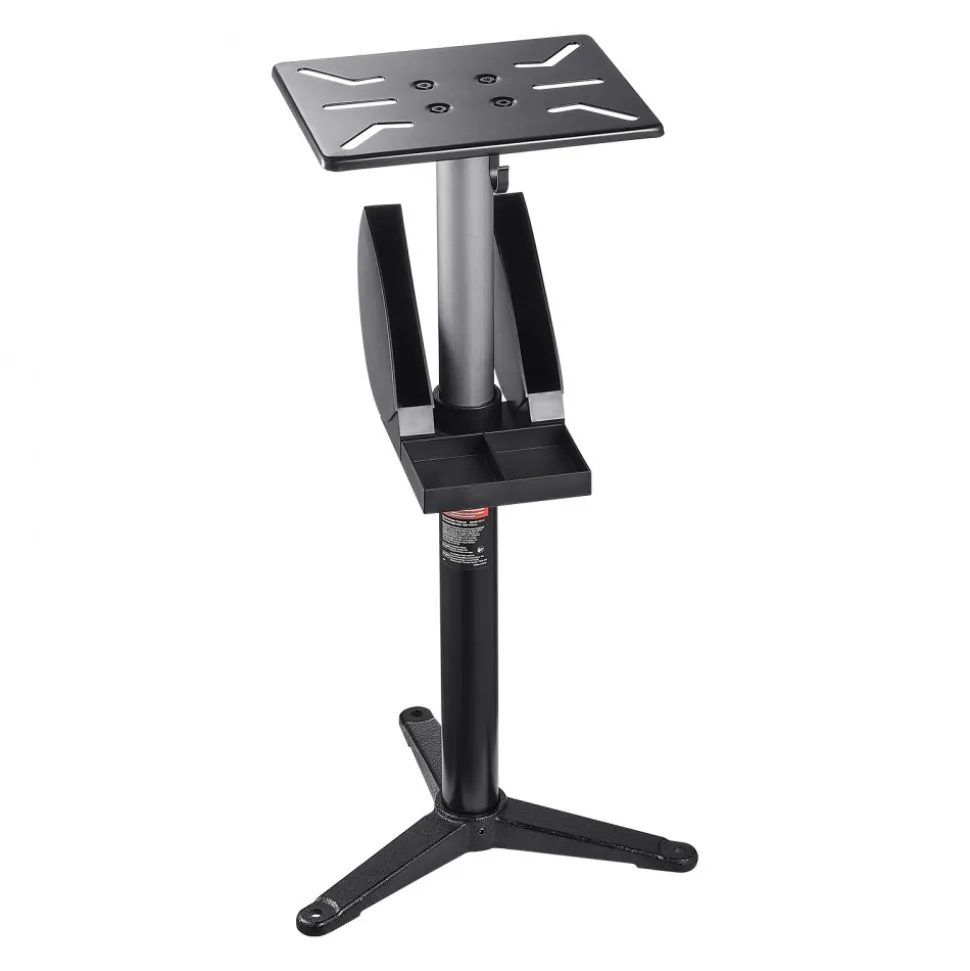 VEVOR Bench Grinder Stand, Bench Grinder Vise Floor Pedestal with 12" x 10" Mounting Plate, 5-Level Height Adjustable Pedestal Stand with Grinding Wheel Storage Compartment & Heavy-Duty Cast Iron Base
