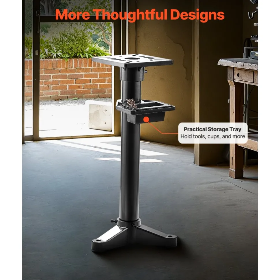 VEVOR Bench Grinder Stand, Heavy-Duty Bench Grinder and Vise Floor Pedestal with 10.6" x 10.6" Mounting Plate, Pre-Cut Mounting Slots & Water Pot, Compatible with Most Bench Grinders