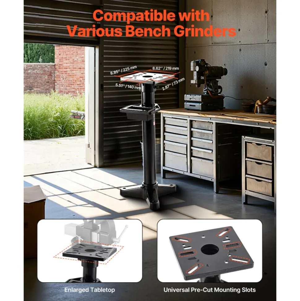 VEVOR Bench Grinder Stand, Heavy-Duty Bench Grinder and Vise Floor Pedestal with 10.6" x 10.6" Mounting Plate, Pre-Cut Mounting Slots & Water Pot, Compatible with Most Bench Grinders