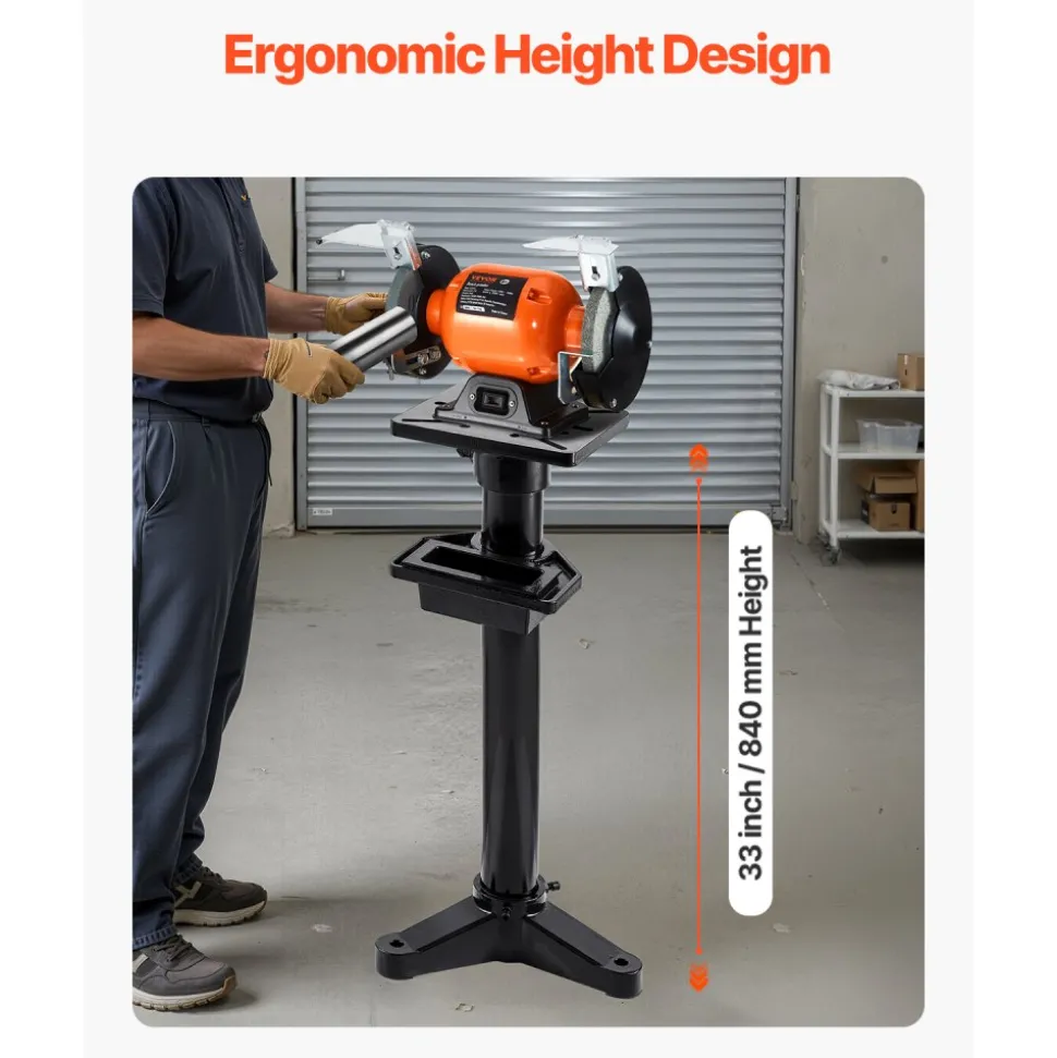 VEVOR Bench Grinder Stand, Heavy-Duty Bench Grinder and Vise Floor Pedestal with 10.6" x 10.6" Mounting Plate, Pre-Cut Mounting Slots & Water Pot, Compatible with Most Bench Grinders
