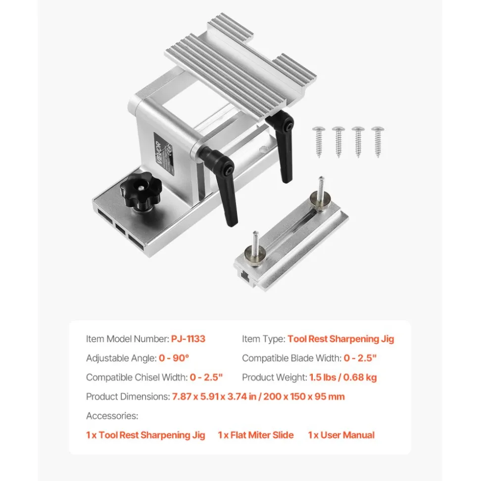 VEVOR Bench Grinder Tool Rest, Adjustable Replacement Tool Rest Sharpening Jig for 6" or 8" Bench Grinder - with Flat Miter Slide for 0 - 2.5 inch Wide Blades and Chisels