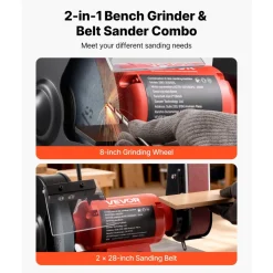 VEVOR 8" Bench Grinder & 2" x 28" Belt Sander Combo, 350W Professional Grinding Sanding Machine with LED Work Light & Protective Eye Shield for Metalworking, Woodworking, Knife Sharpening