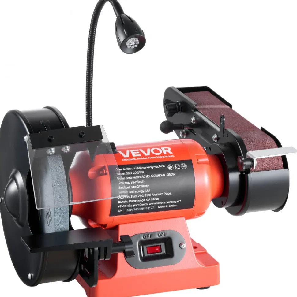 VEVOR 8" Bench Grinder & 2" x 28" Belt Sander Combo, 350W Professional Grinding Sanding Machine with LED Work Light & Protective Eye Shield for Metalworking, Woodworking, Knife Sharpening