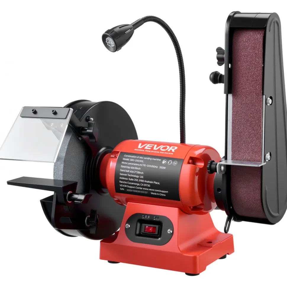 VEVOR 8" Bench Grinder & 2" x 28" Belt Sander Combo, 350W Professional Grinding Sanding Machine with LED Work Light & Protective Eye Shield for Metalworking, Woodworking, Knife Sharpening