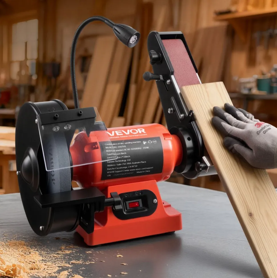 VEVOR 8" Bench Grinder & 2" x 28" Belt Sander Combo, 350W Professional Grinding Sanding Machine with LED Work Light & Protective Eye Shield for Metalworking, Woodworking, Knife Sharpening