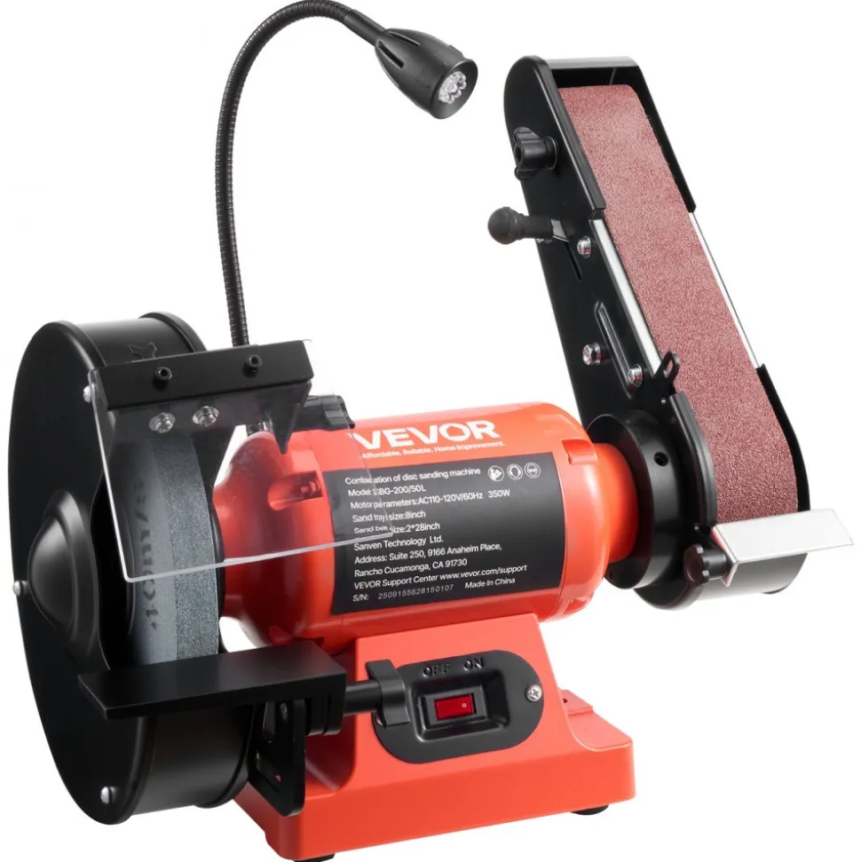 VEVOR 8" Bench Grinder & 2" x 28" Belt Sander Combo, 350W Professional Grinding Sanding Machine with LED Work Light & Protective Eye Shield for Metalworking, Woodworking, Knife Sharpening
