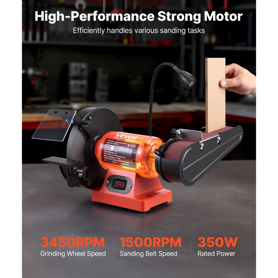 VEVOR 8" Bench Grinder & 2" x 28" Belt Sander Combo, 350W Professional Grinding Sanding Machine with LED Work Light & Protective Eye Shield for Metalworking, Woodworking, Knife Sharpening