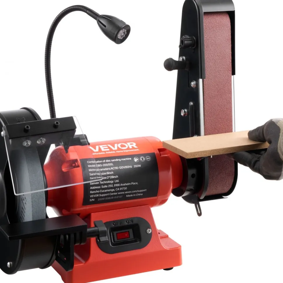 VEVOR 8" Bench Grinder & 2" x 28" Belt Sander Combo, 350W Professional Grinding Sanding Machine with LED Work Light & Protective Eye Shield for Metalworking, Woodworking, Knife Sharpening