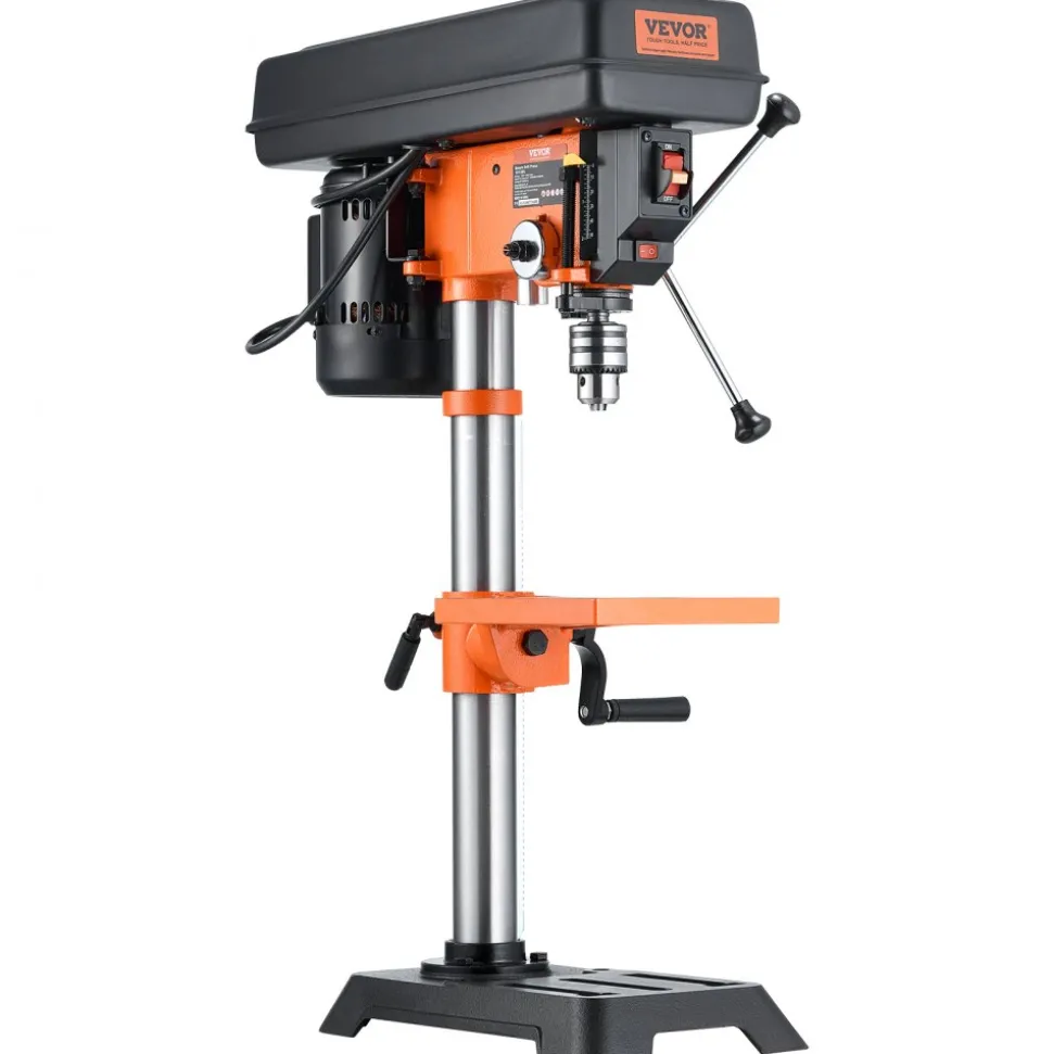 VEVOR Benchtop Drill Press, 3.2 Amp, 5-Speed Adjustable Drill Press with 650/1050/1800/2350/3100 RPM, 10-inch Swing, Cast Iron Frame, 0-45° Tiltling Worktable, Work Light, for Drilling Wood & Metal