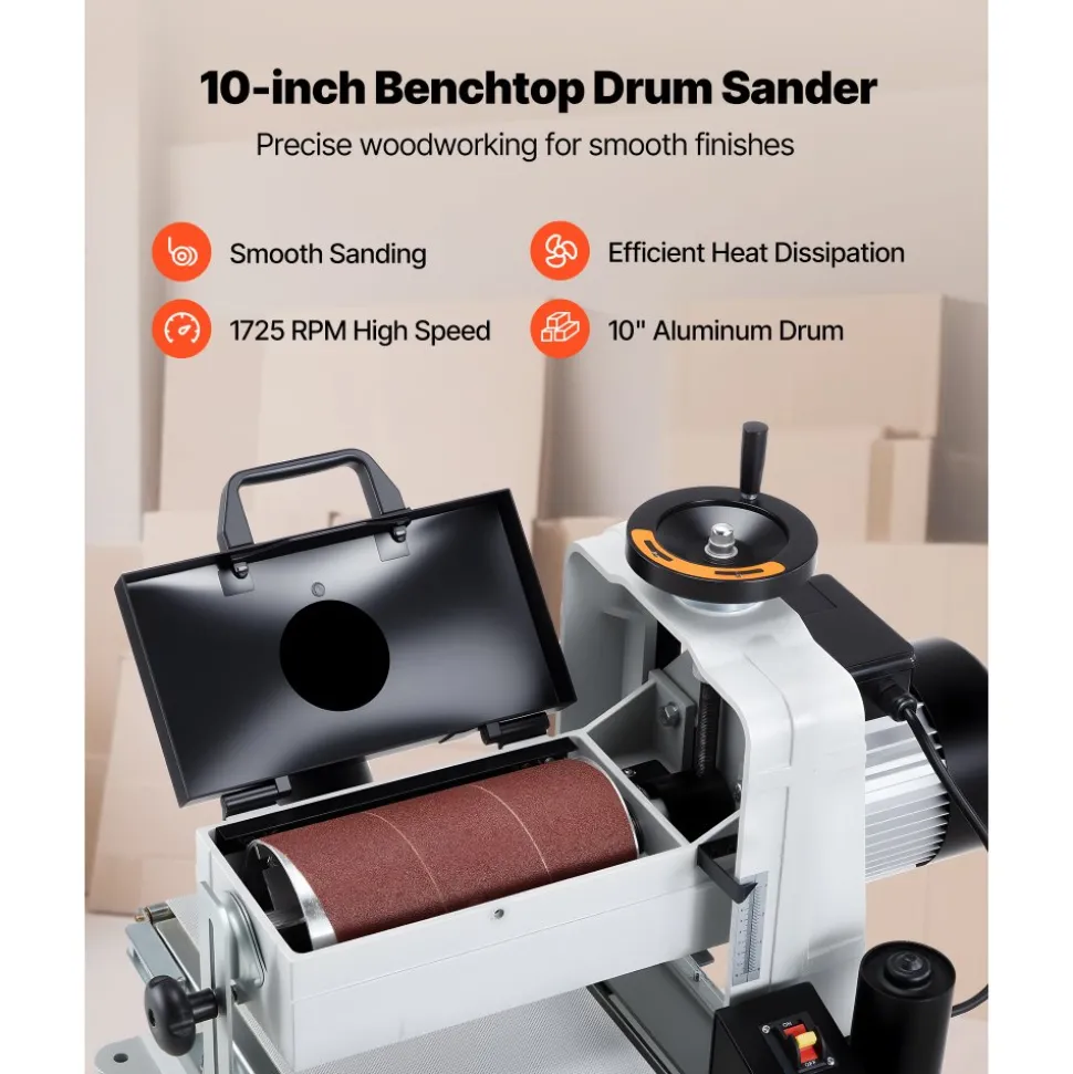 VEVOR 10" Benchtop Drum Sander, 1HP 1725RPM Dual Motor Drum Sander for Woodworking - Variable Speed Conveyor Belt & 4" Dust Collection Port for Cabinet Making & Furniture Finishing