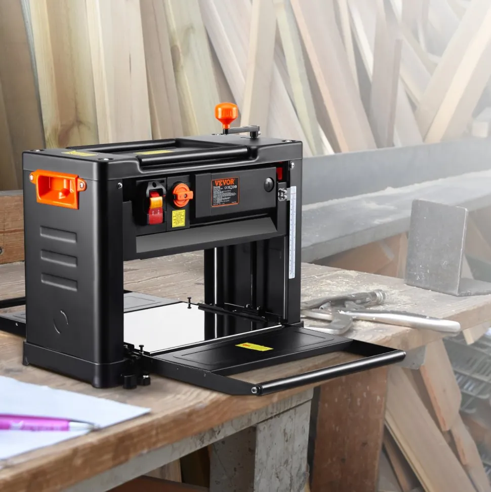 VEVOR Benchtop Thickness Planer, Dual Speed, 13" Wide Table, Equipped with Three Blades, 15-Amp 2000W Motor, Includes 12" Extended Input Table, Designed for Quiet Operation on Various Wood Types