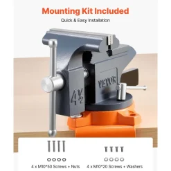 VEVOR Bench Vise, 4.5 Inch, Portable Workbench Vice with 270° Swivel Base, Quick Release Rotating Bench Clamp, Cast Iron Construction, for Woodworking, Metalworking, Drilling, Sawing, Cutting Conduit