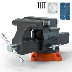 VEVOR Bench Vise, 6.5" Jaw Width 6.5" Forward &9.3" Reverse Opening, 360-Degree Swivel Locking Base Multipurpose Workbench with Anvil, Heavy Duty Ductile Iron with Bolts & Nuts, for Drilling, Pipe Cut