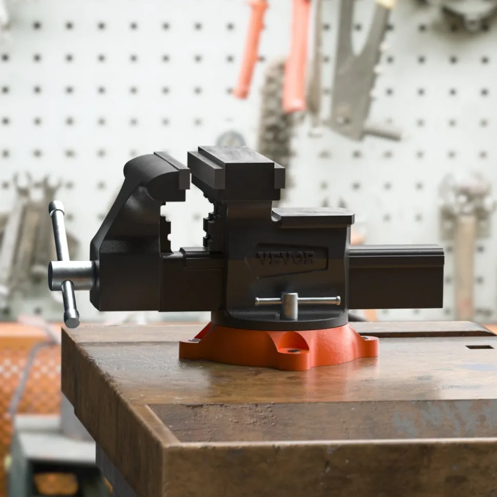 VEVOR Bench Vise, 6.5" Jaw Width 6.5" Forward &9.3" Reverse Opening, 360-Degree Swivel Locking Base Multipurpose Workbench with Anvil, Heavy Duty Ductile Iron with Bolts & Nuts, for Drilling, Pipe Cut