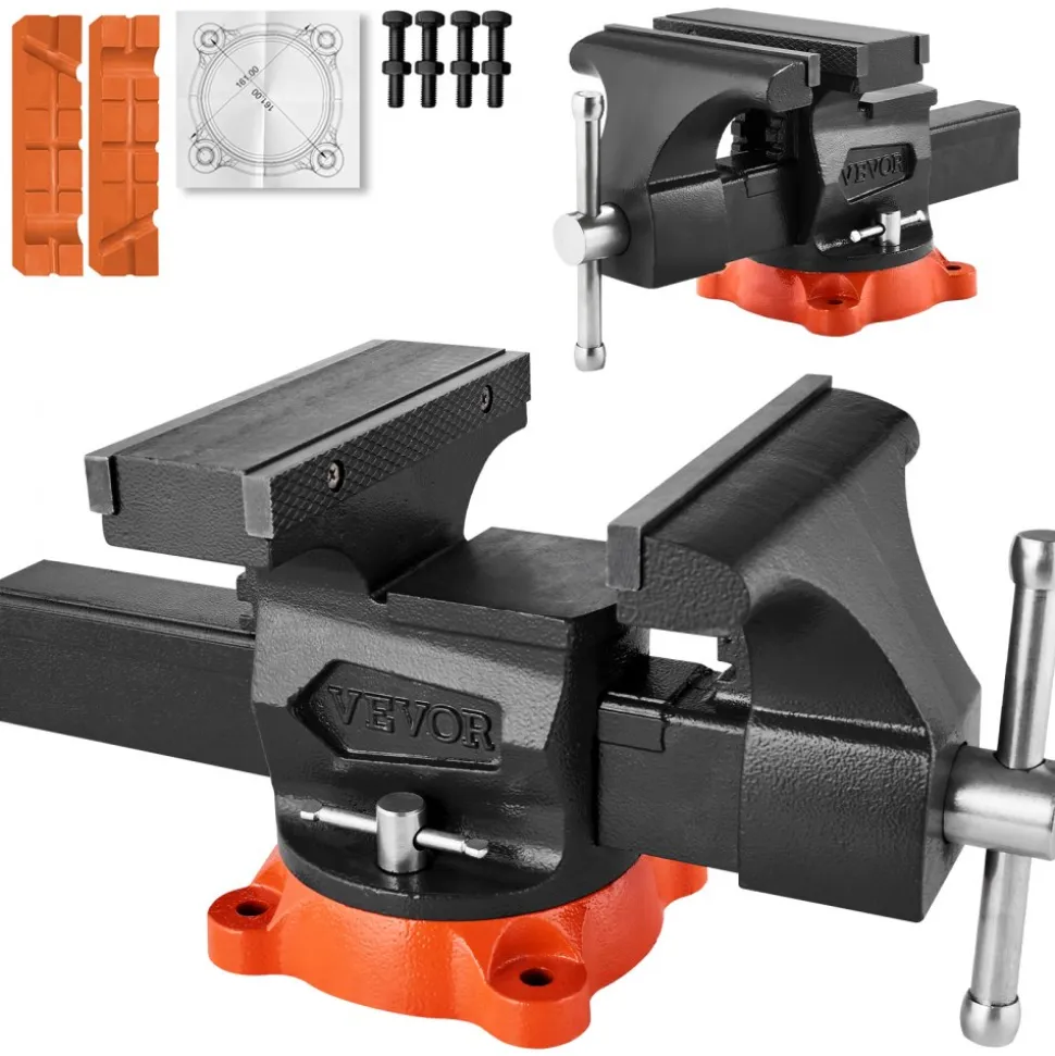 VEVOR Bench Vise, 5" Jaw Width, 5" Max Jaw Opening Multipurpose Vise with 360° Swivel Locking Base, 2.8" Throat Depth, Heavy Duty Ductile Iron Workbench Vise with Anvil, for Clamping Round Pipes