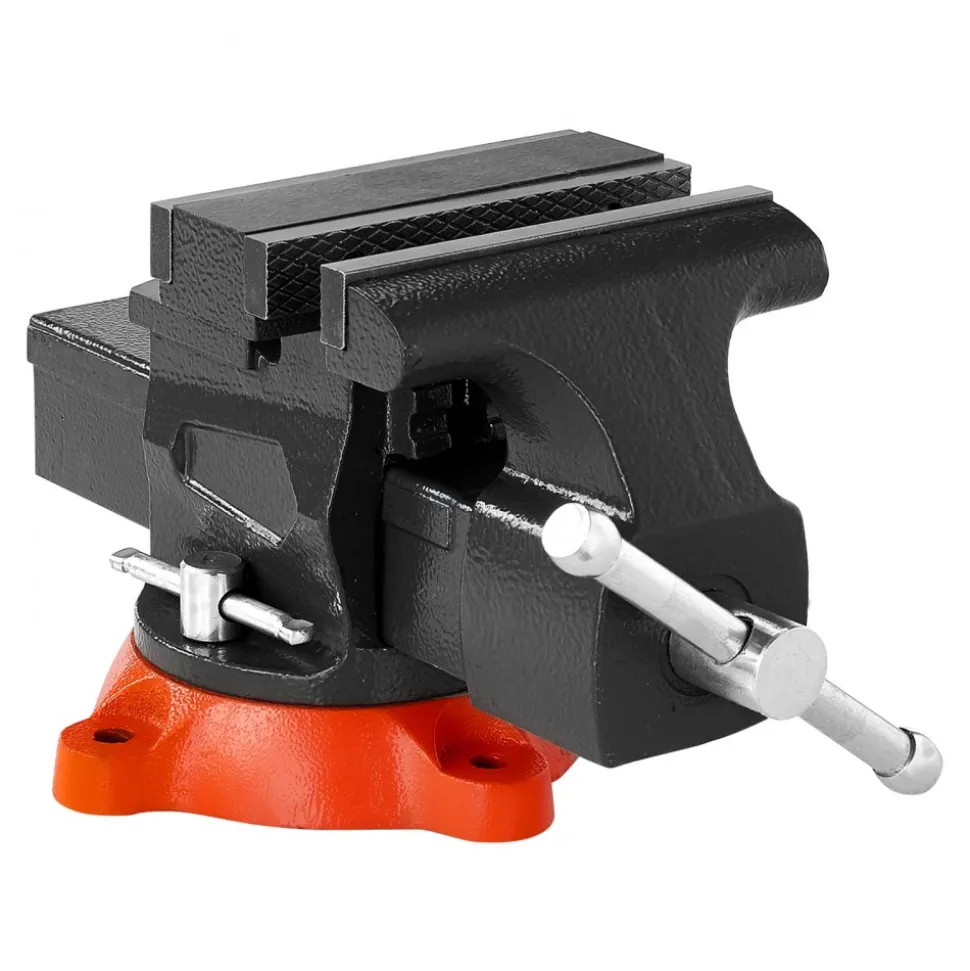 VEVOR Bench Vise, 5.5" Jaw Width, 5.5" Max Jaw Opening Multipurpose Vise with 360° Swivel Locking Base, 2.8" Throat Depth, Heavy Duty Ductile Iron Workbench Vise, Two-Way Jaws for Clamping Round Pipes