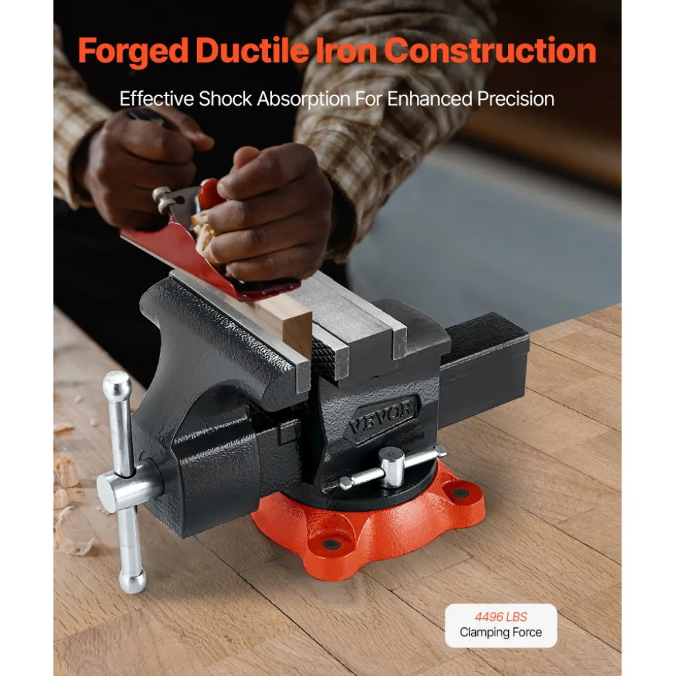 VEVOR Bench Vise, 5.5" Jaw Width, 5.5" Max Jaw Opening Multipurpose Vise with 360° Swivel Locking Base, 2.8" Throat Depth, Heavy Duty Ductile Iron Workbench Vise, Two-Way Jaws for Clamping Round Pipes