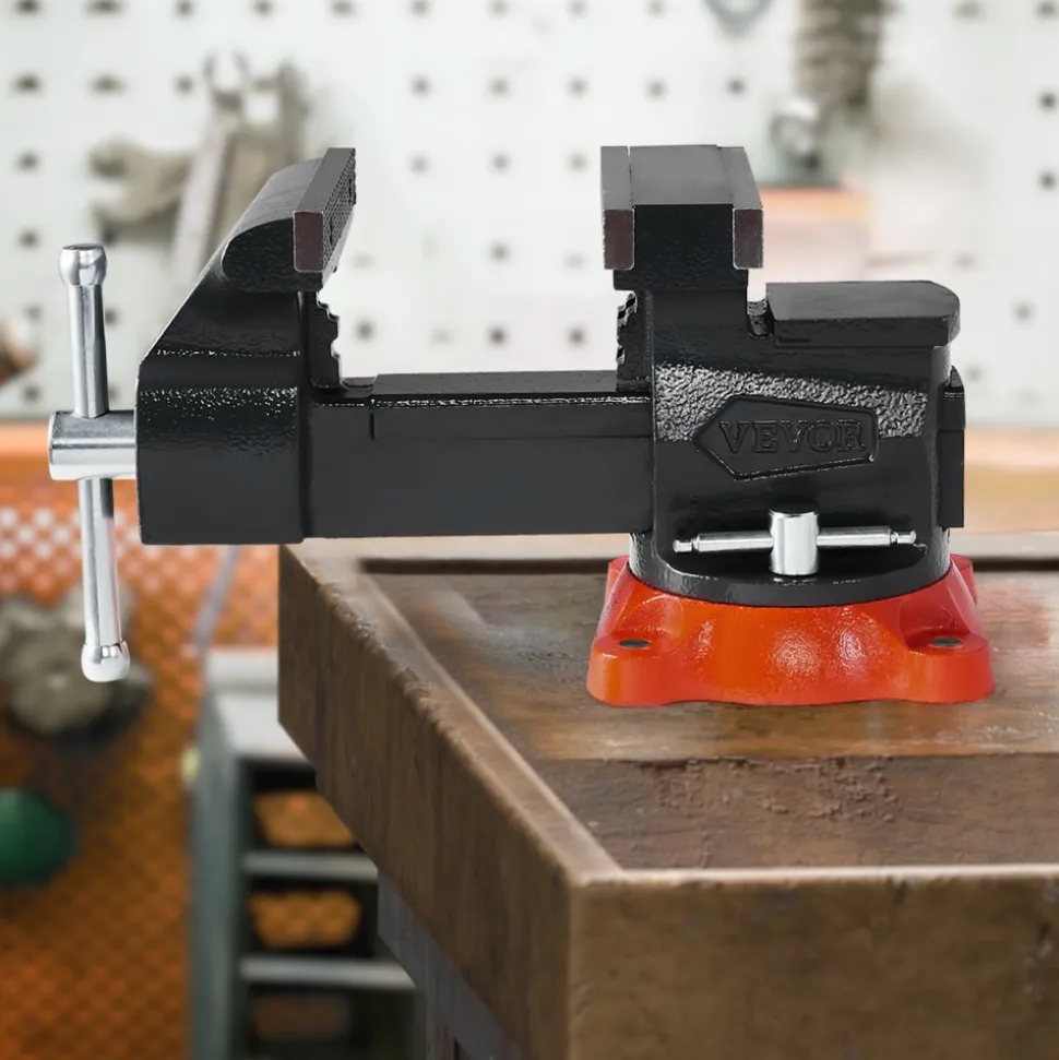 VEVOR Bench Vise, 5.5" Jaw Width, 5.5" Max Jaw Opening Multipurpose Vise with 360° Swivel Locking Base, 2.8" Throat Depth, Heavy Duty Ductile Iron Workbench Vise, Two-Way Jaws for Clamping Round Pipes