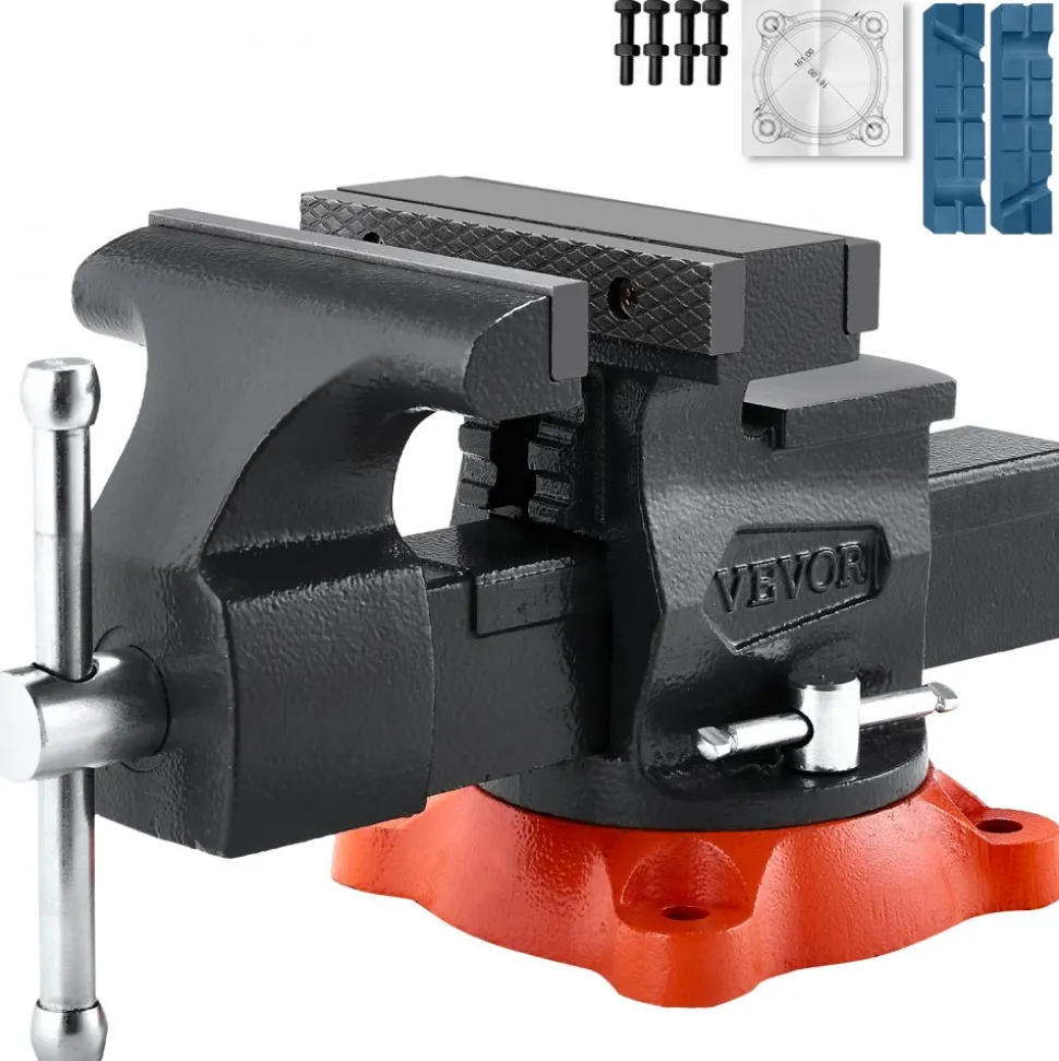 VEVOR Bench Vise, 5.5" Jaw Width, 5.5" Max Jaw Opening Multipurpose Vise with 360° Swivel Locking Base, 2.8" Throat Depth, Heavy Duty Ductile Iron Workbench Vise, Two-Way Jaws for Clamping Round Pipes