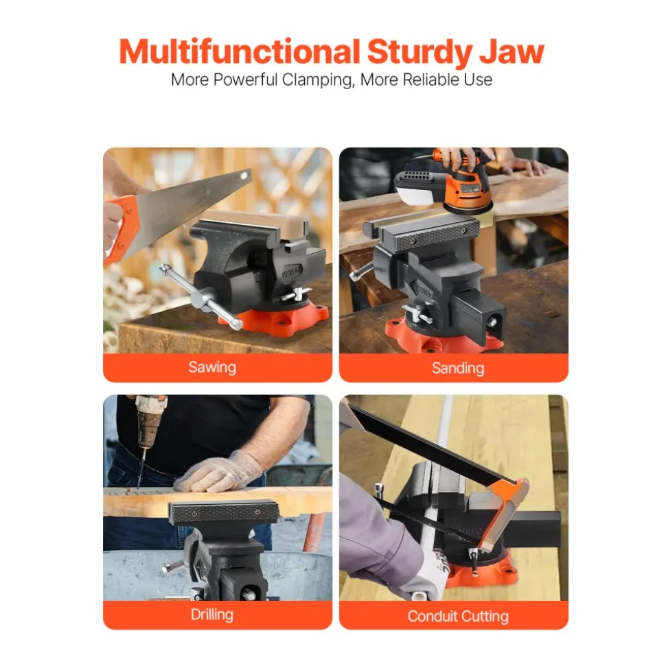 VEVOR Bench Vise, 5.5" Jaw Width, 5.5" Max Jaw Opening Multipurpose Vise with 360° Swivel Locking Base, 2.8" Throat Depth, Heavy Duty Ductile Iron Workbench Vise, Two-Way Jaws for Clamping Round Pipes