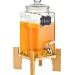 VEVOR Beverage Dispenser, 1.5 Gallon Drink Dispensers for Parties, 2PC,Glass Juice Dispenser with Stand, Stainless Steel Spigot, Iced Tea Lemonade Juice Water Dispenser, for Restaurants, Hotels, Parti